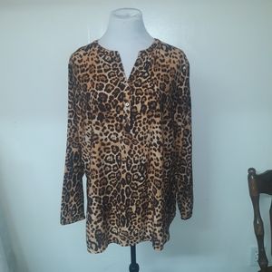 White stag (2X) (XXL) (20)Leopard print long sleeve button up front  blouse